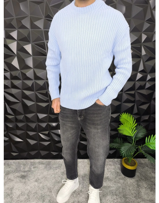 Fitilli Örme Kazak Bebe Mavi