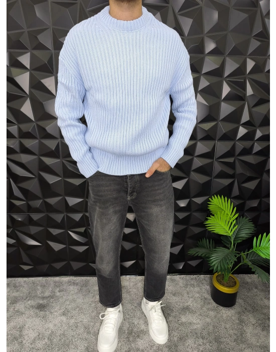 Fitilli Örme Kazak Bebe Mavi