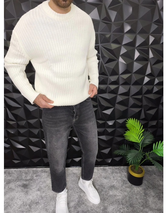 Fitilli Örme Kazak Ekru