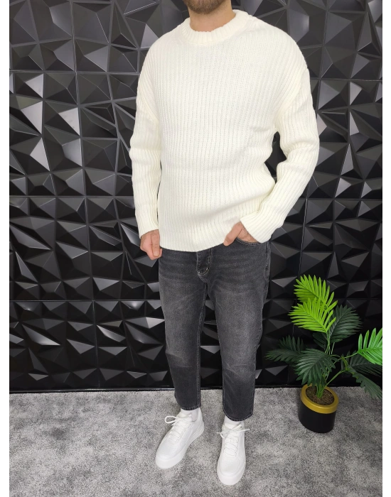 Fitilli Örme Kazak Ekru