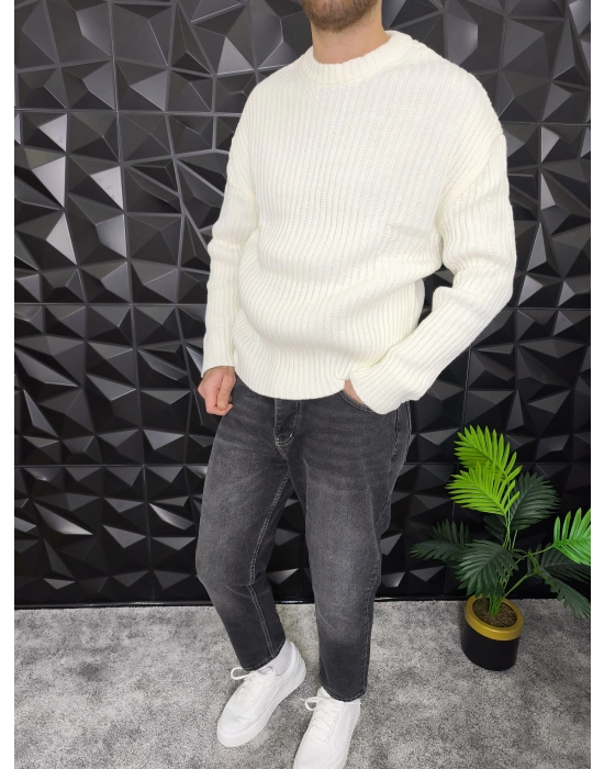 Fitilli Örme Kazak Ekru