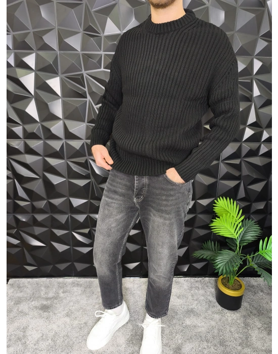 Fitilli Örme Kazak Siyah