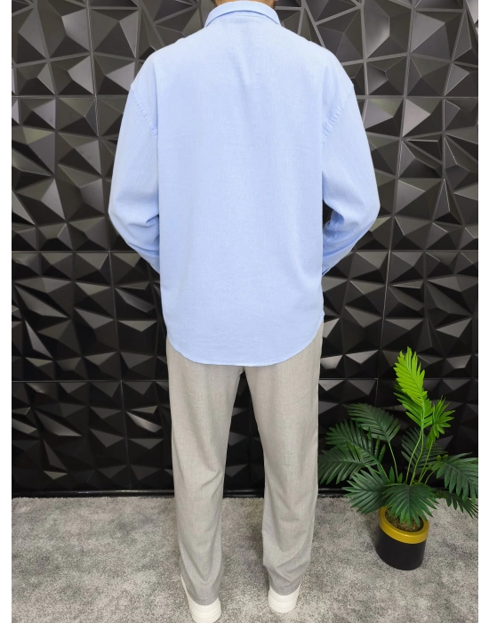 Giesto Krinkıl Kumaş Gömlek Bebe Mavi