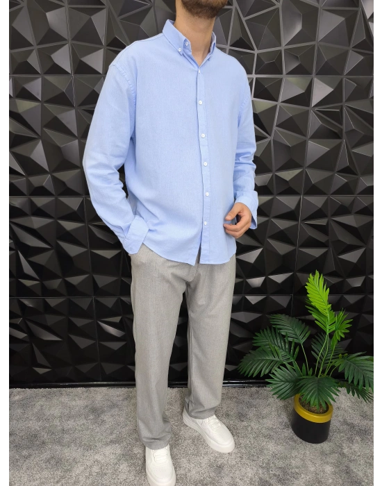 Giesto Krinkıl Kumaş Gömlek Bebe Mavi