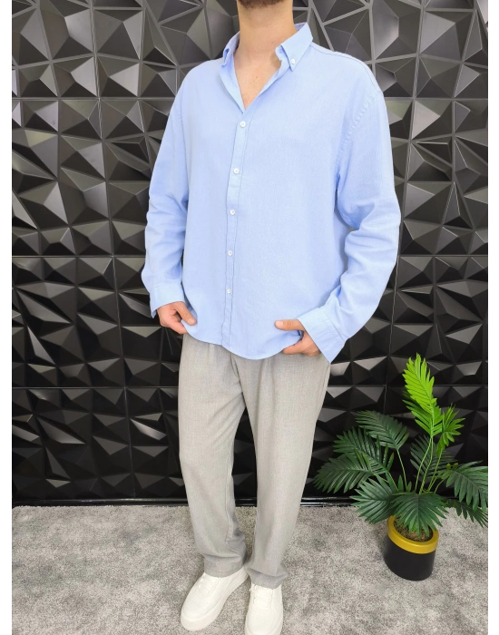 Giesto Krinkıl Kumaş Gömlek Bebe Mavi