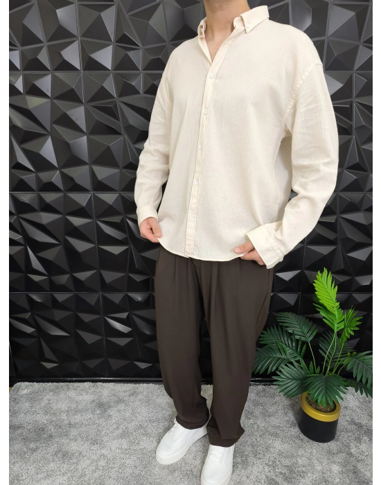 Giesto Krinkıl Kumaş Gömlek Bej