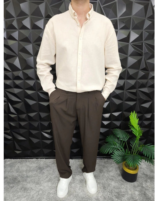 Giesto Krinkıl Kumaş Gömlek Bej