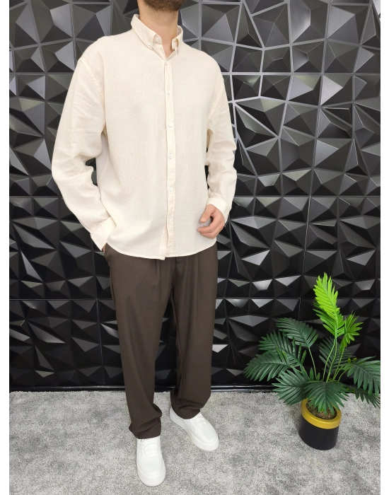 Giesto Krinkıl Kumaş Gömlek Bej