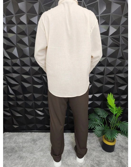 Giesto Krinkıl Kumaş Gömlek Bej