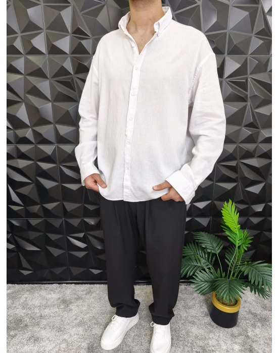 Giesto Krinkıl Kumaş Gömlek Beyaz