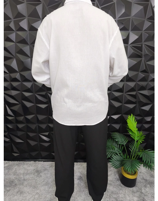 Giesto Krinkıl Kumaş Gömlek Beyaz