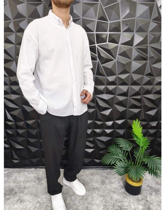 Giesto Krinkıl Kumaş Gömlek Beyaz