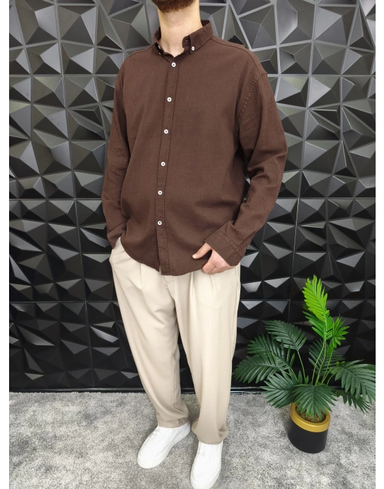 Giesto Krinkıl Kumaş Gömlek Kahverengi