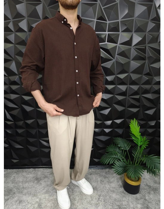 Giesto Krinkıl Kumaş Gömlek Kahverengi