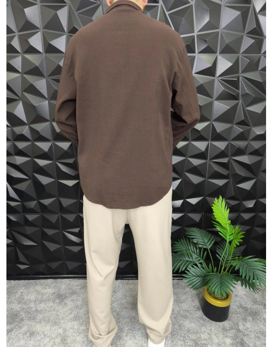 Giesto Krinkıl Kumaş Gömlek Kahverengi