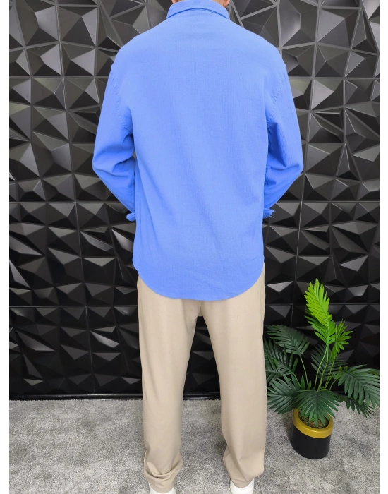 Giesto Krinkıl Kumaş Gömlek Saks Mavi