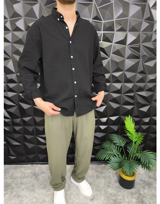 Giesto Krinkıl Kumaş Gömlek Siyah