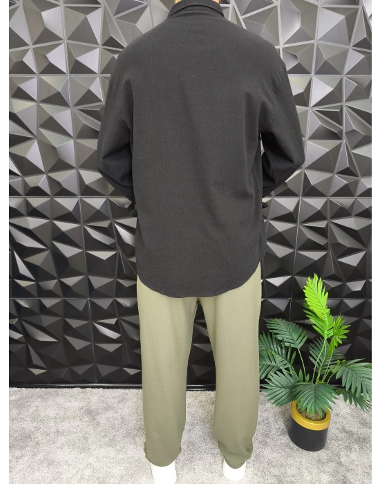 Giesto Krinkıl Kumaş Gömlek Siyah