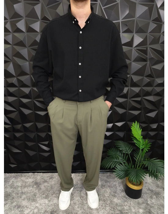 Giesto Krinkıl Kumaş Gömlek Siyah