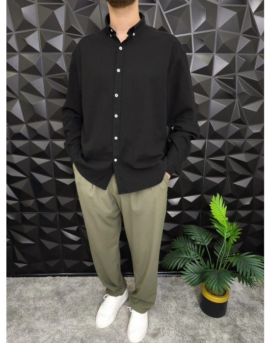 Giesto Krinkıl Kumaş Gömlek Siyah