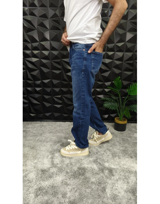 Lacivert Yıkamalı Baggy Jean