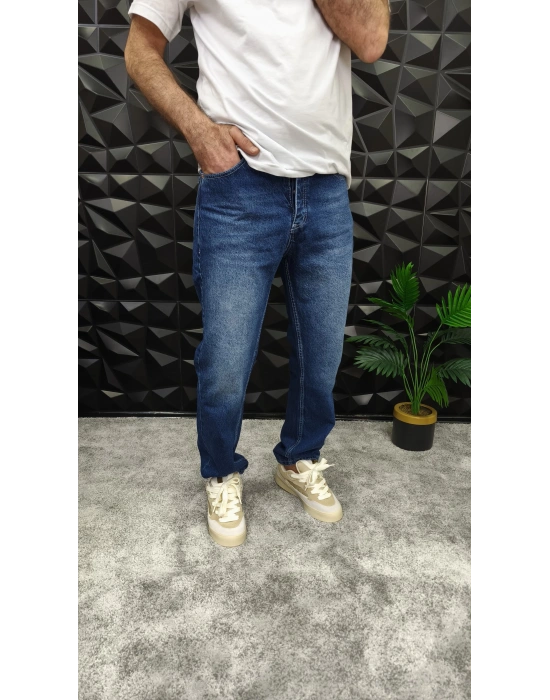 Lacivert Yıkamalı Baggy Jean