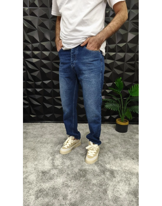 Lacivert Yıkamalı Baggy Jean