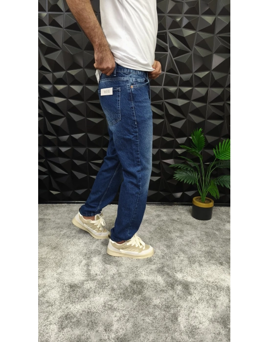 Lacivert Yıkamalı Baggy Jean