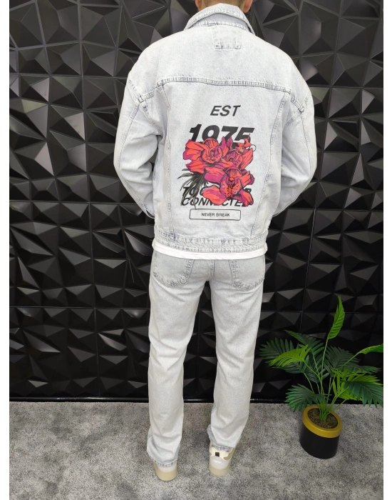 Never Break Baskılı Kot Ceket