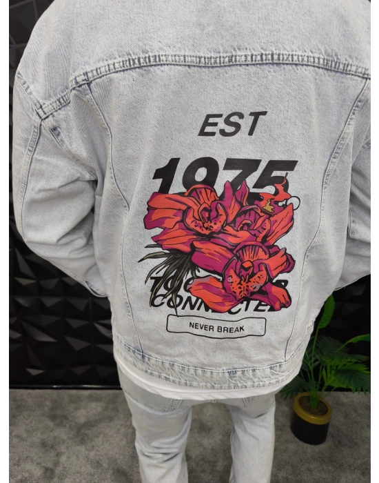 Never Break Baskılı Kot Ceket