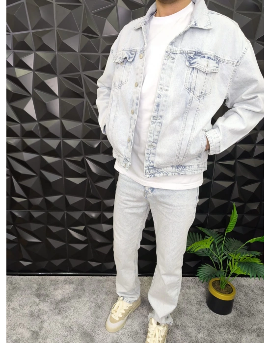 Never Break Baskılı Kot Ceket