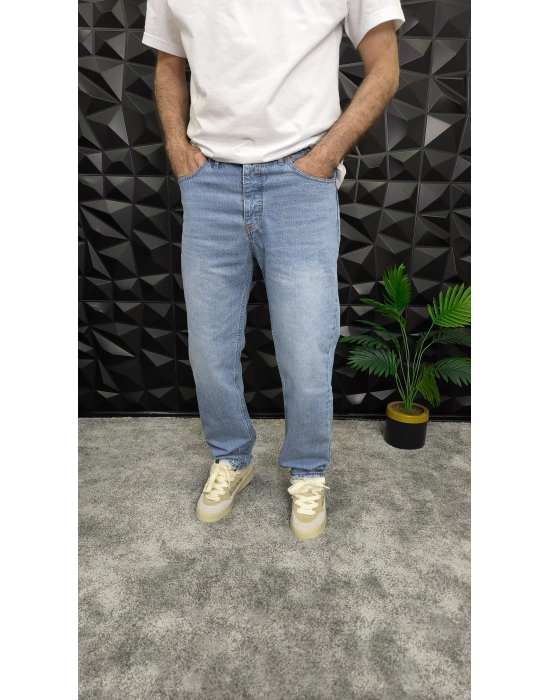 Paçası Yırtıklı Mavi Baggy Jean