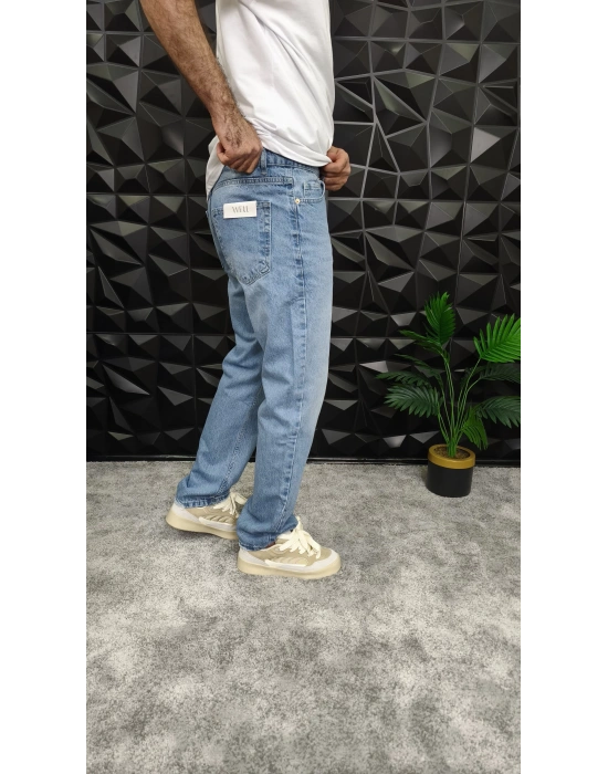 Paçası Yırtıklı Mavi Baggy Jean