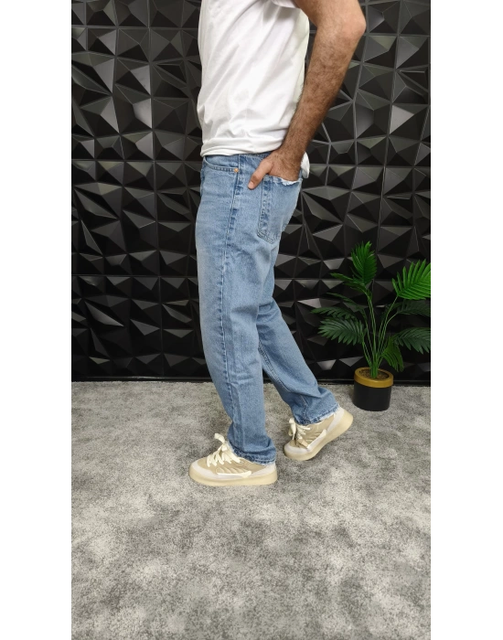 Paçası Yırtıklı Mavi Baggy Jean