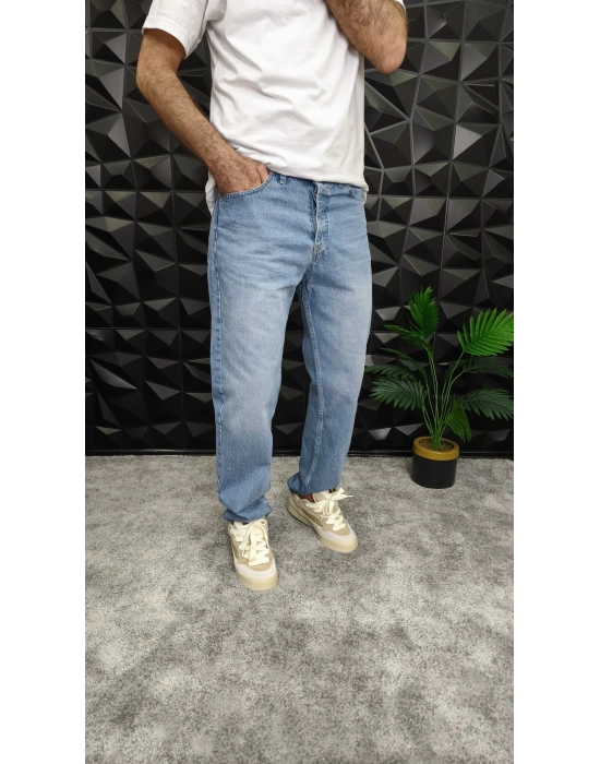 Paçası Yırtıklı Mavi Baggy Jean