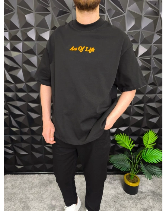 Siyah Ace Of Life süzene Nakışlı Oversize T-Shirt