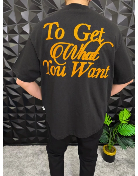 Siyah Ace Of Life süzene Nakışlı Oversize T-Shirt