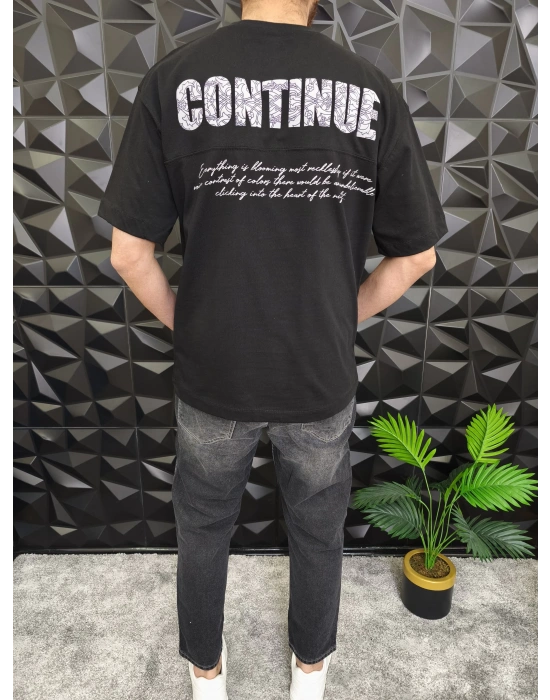 Siyah Dont Stop Kabartmalı baskı Oversize T-Shirt