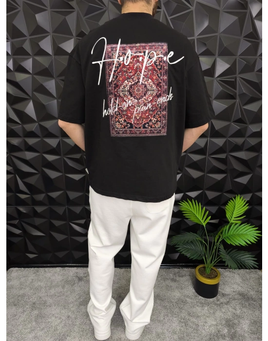 Siyah Hope Nakış Kdife Patchli Oversize T-shirt