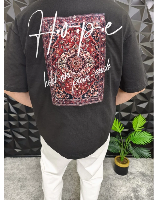 Siyah Hope Nakış Kdife Patchli Oversize T-shirt