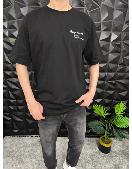 Siyah Losting Memory Nakışlı Oversize T-shirt