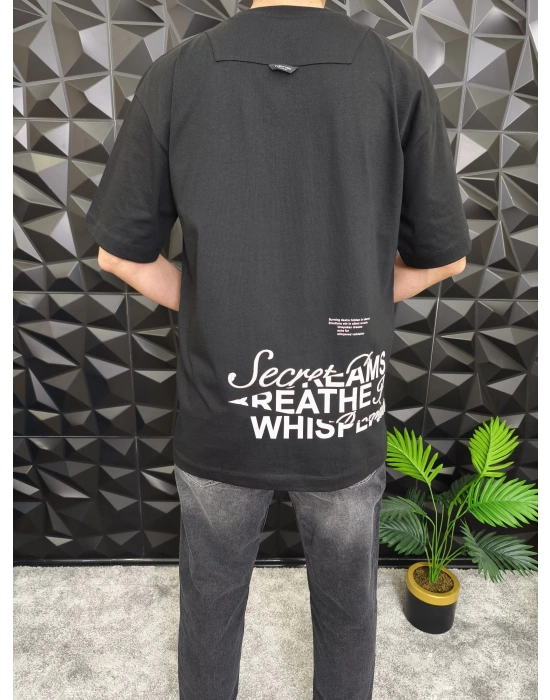Siyah Losting Memory Nakışlı Oversize T-shirt