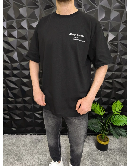 Siyah Losting Memory Nakışlı Oversize T-shirt