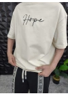 Bej Hope Nakış Kdife Patchli Oversize T-shirt