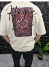 Bej Hope Nakış Kdife Patchli Oversize T-shirt