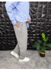 Beli Lastikli Pileli Baggy Kalıp Kumaş Pantolon Gri