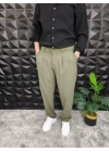 Beli Lastikli Pileli Baggy Kalıp Kumaş Pantolon Haki