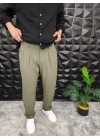 Beli Lastikli Pileli Baggy Kalıp Kumaş Pantolon Haki