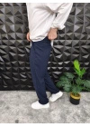 Beli Lastikli Pileli Baggy Kalıp Kumaş Pantolon Lacivert