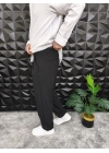 Beli Lastikli Pileli Baggy Kalıp Kumaş Pantolon Siyah
